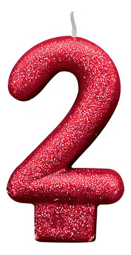 Vela Para Aniversário Glitter Vermelha  6cm  Silver Festas Numero 2
