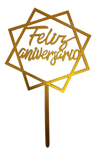 Topo De Bolo Feliz Aniversário Estrela Pentágono Para Festa