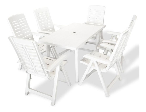 Juego De Comedor Exterior De 7 Piezas De Plástico Blanco