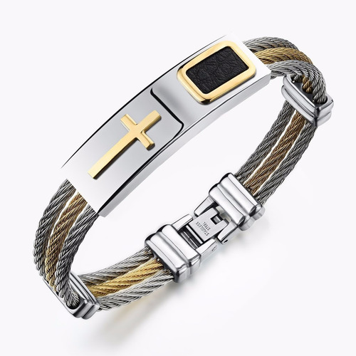 Pulseira Bracelete Masculino Aço Inox Metal Banhado Ouro 18k