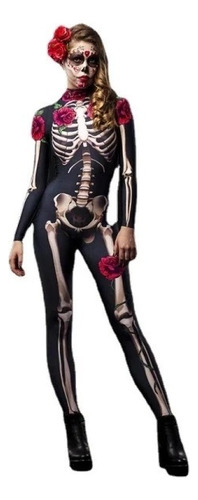 Disfraz Esqueleto Para Mujer Hombre Estampado Estilo Catrina Negro M