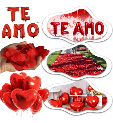Kit Romântico 400 Pétala +10 Balão Coração 45cm+balão Te Amo