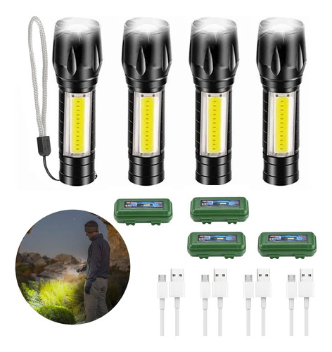 4pcs Lampara Táctica Recargable Led 2000lm Linterna Lateral