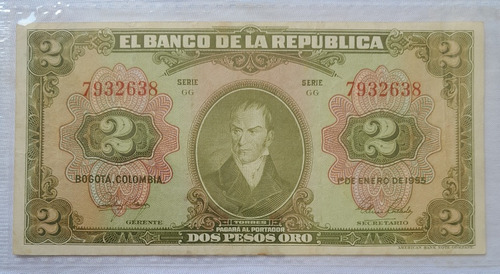 Billete De 2 Pesos Año 1955 Estado Vf (7). S 2638