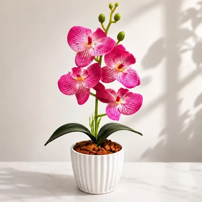 Vaso Com Orquidea Artificial Arranjo de Flores Planta Decoração Toque Real Inspire UP Pink