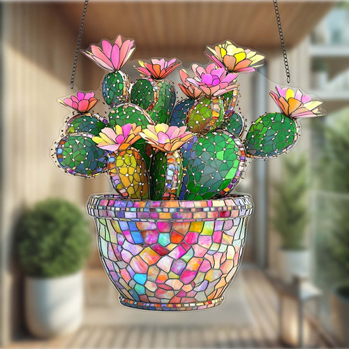 Decoración Colgante Acrílica 2d Con Forma De Flor De Cactus,