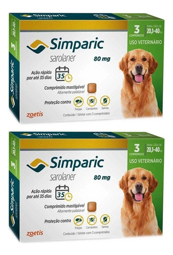 2 Simparic 80 Mg 20 A 40 Kg C /3 Comprimidos (6 Comprimidos)