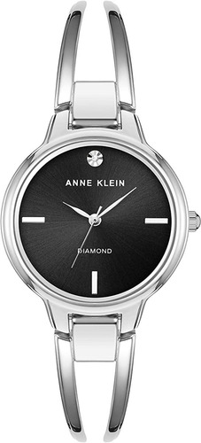 Reloj Mujer Anne Klein Cristal Mineral 30 Mm Ak/2627bksv Color de la correa Plateado Color del bisel Plateado Color del fondo Negro