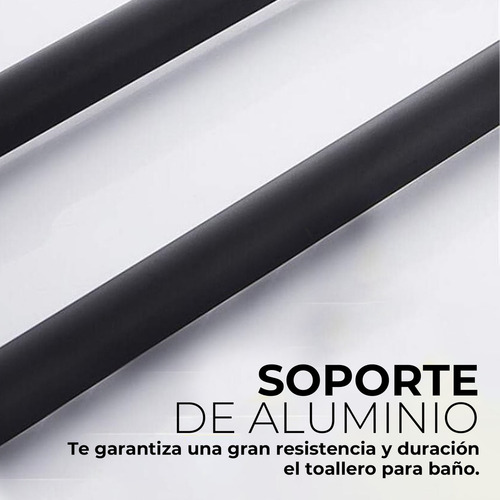 Toallero De Pared Baño Doble Barra Paralela Con Gancho Lateral Color Negro Fasilyt