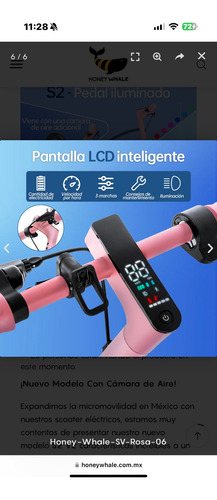 Scooter Electrico Honeywhale S2 Con Accesorios Rosa Claro