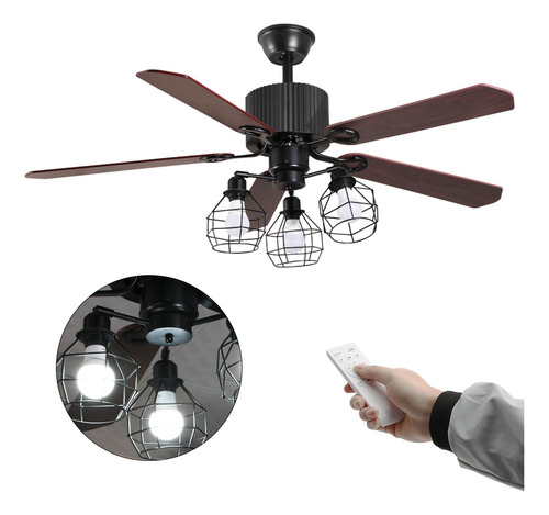 Ventilador Techo Clásico Café Madera 5 Aspas Con Control 1.32 M 60hz Negro Marrón 5