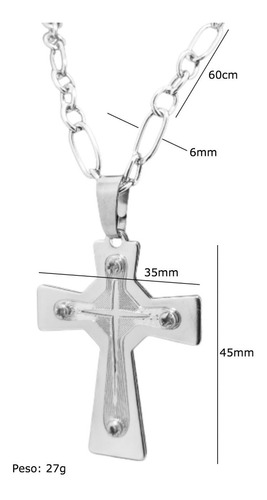 Imagem 2 de 6 de Corrente Com Pingente Cruz Cordão Aço Inoxidável 316 L Colar