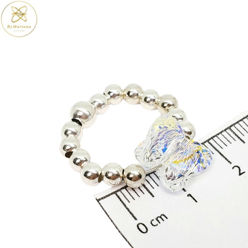 Imagen 3 de 5 de Anillo Plata Bolita 4mm Con Dije Mariposa Cristal Swa 12mm