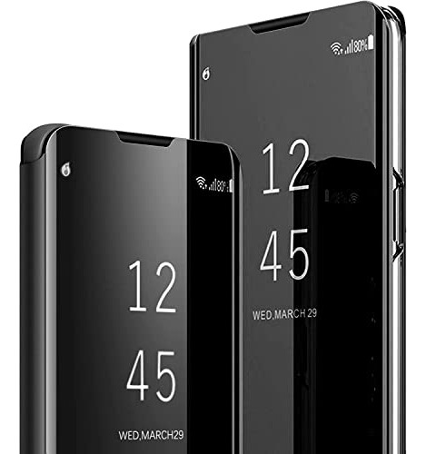 Funda Samsung S23 De Piel Tapa Espejo Transparente - Negro