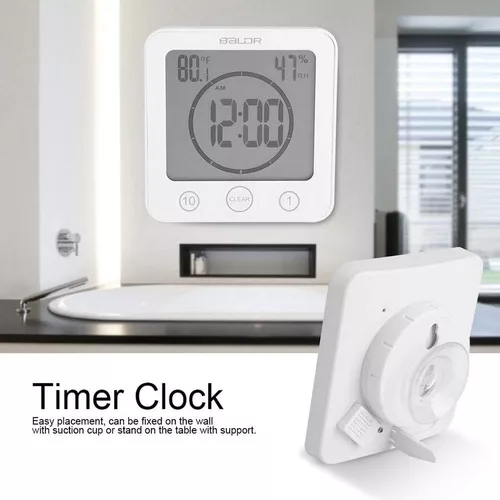 BALDR Reloj de ducha digital con temporizador, temporizador de ducha  impermeable para niños y adultos, reloj de baño que muestra la hora y la