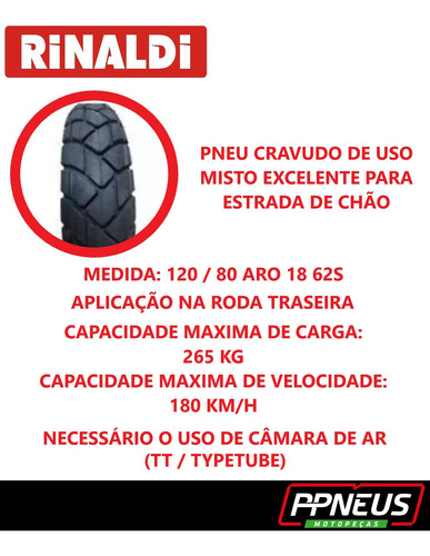 Pneu Traseiro Rinaldi 120/80-18 Uso Com Câmara