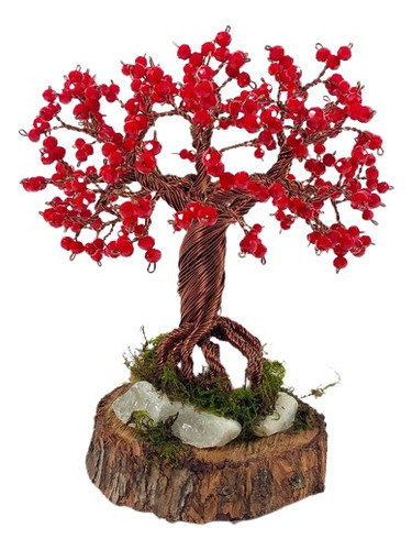 Árbol Bonsai De Alambre Artificial Cristales Facetado Rojo