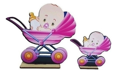 Centro De Mesa Economico X10u Baby Shower Coche Rosa Bb