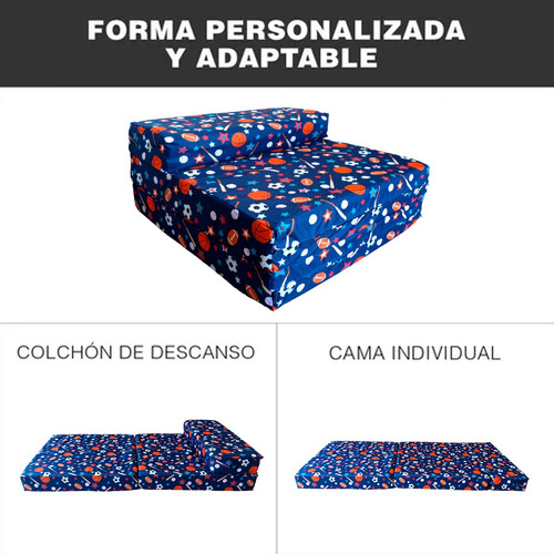 Imagen 5 de 7 de Sofá Cama Infantil Plegable, Colchoneta Con Soporte Firmé Color Azul Pelotas