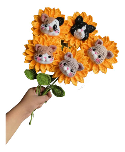 Patrón Ramo De Girasol Gatitos A Crochet