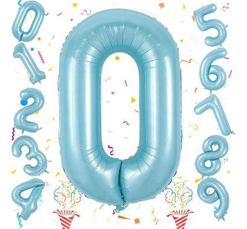 Globo Número 0 Azul Pastel 101,6 Cm Para Fiestas