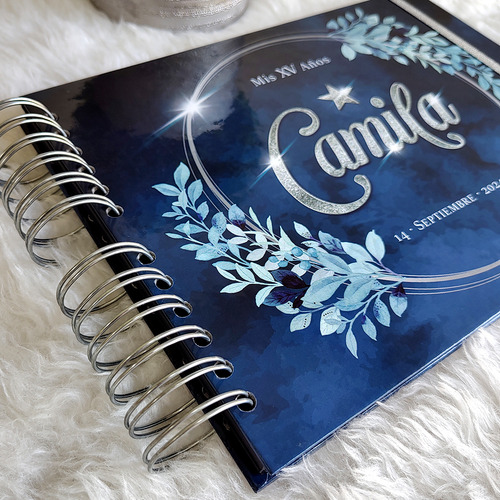 Libro De Firmas Xv Años 19x26cm + Mod. Azul Plata 04