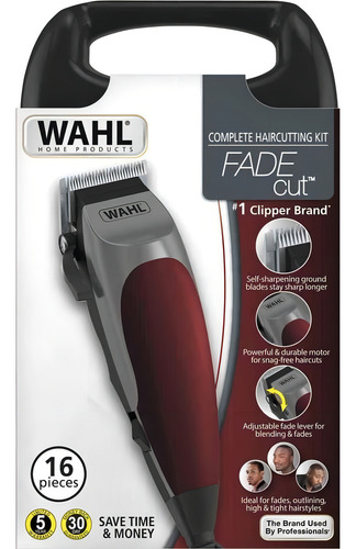 Kit Completo De Corte De Pelo Wahl Fade Cut 9656 De 16 Pzas. Color Gris