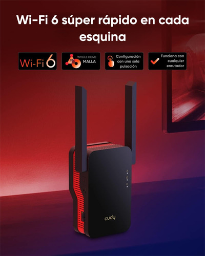 Extensor Wi‑Fi6 AX3000 Cudy RE3000– Compatible con Cualquier Router, Puerto Gigabit, Hasta 50 Dispositivos, Compatible con Mesh y Ethernet Backhaul Doble Banda Puerto Gigabit