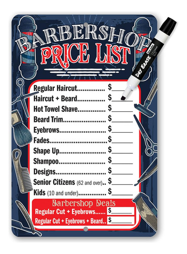 Lista De Precios De Barbería Letrero De Metal Duradero...