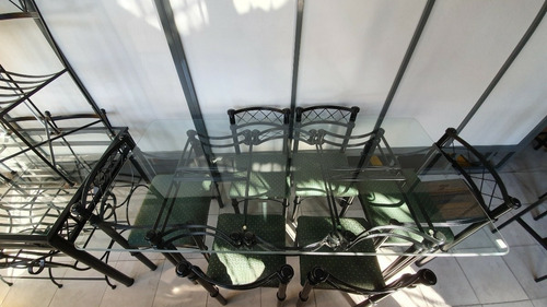 Mesa 180x90 C/ 4 Sillas + 2 Sillones Tapizados Hierro Forja