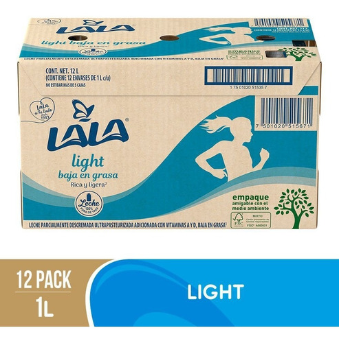 Caja Leche Lala Light Ligera 12 Pzas 1l Ultrapasteurizada