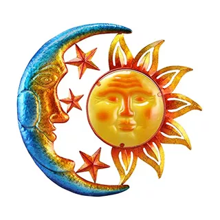 Metal Sun Outdoor Wall Art Decor Large 18 Inch With Moo...