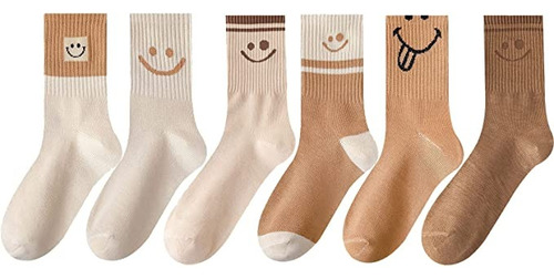 Set De 6 Calcetines Tines Caritas Sonrientes Para Joven Dama