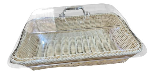 Cesta De Pan Tejida Con Tapa, Soporte 35cmx25cmx15cm Beige