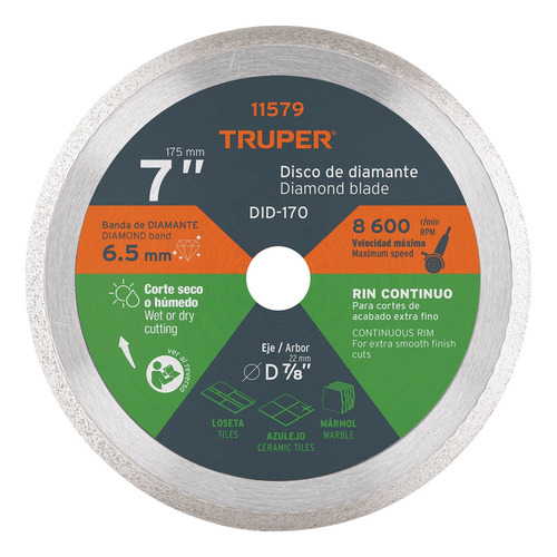 Disco De Diamante De 7 X 2.2 Mm Rin Continuo, Truper 11579