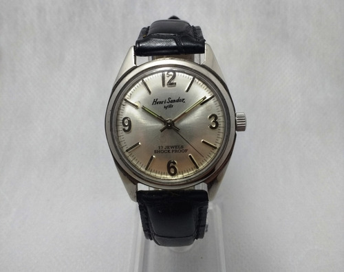 Relógio Suíço Henri Sandoz Corda Manual Perfeito Prateado