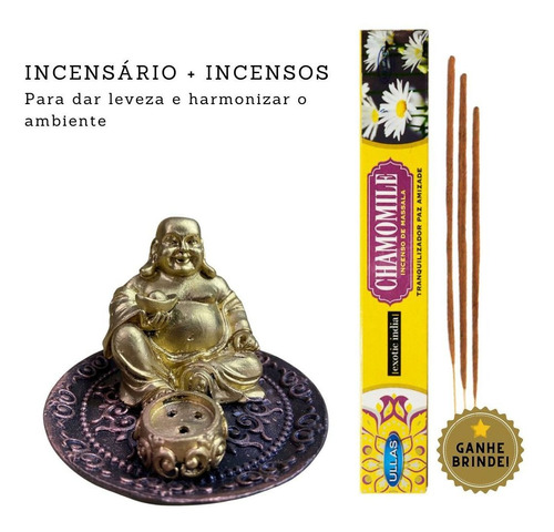 Incensário Redondo Buda Dourado Porta Incenso Palito