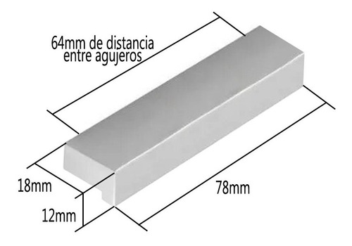 Imagen 2 de 4 de Manija Tirador Barral L 64mm Aluminio Regalosleon