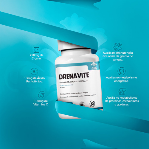 Drenavite 600mg Suplemento Cafeína Cromo e Vitaminas 60 Cápsulas
