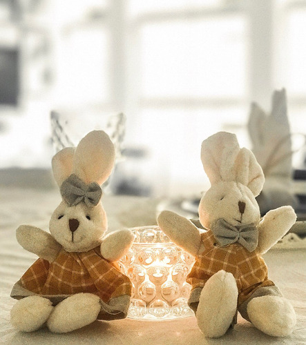 Kit Decoração Páscoa Com Coelhinhos E Porta Velas