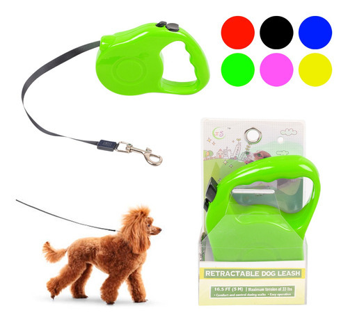 Correa Extensible Perro Automática 5 Metros Hasta 15kg Color Verde