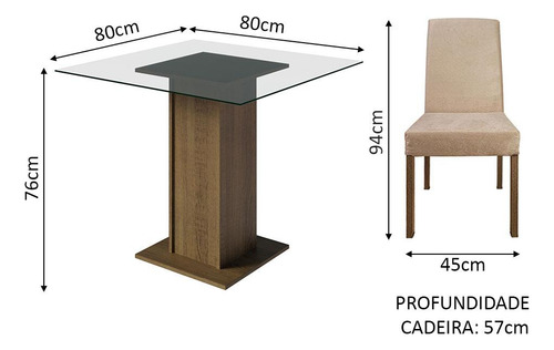 Madesa Comedor Mesa Cristal 4 Sillas Hiedra Rústico Imperial Color Crema/Marrón