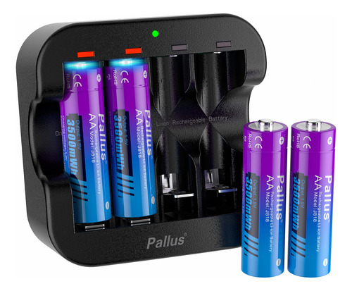 Pallus Baterias De Litio Recargables De 1.5 V Aa, Paquete De