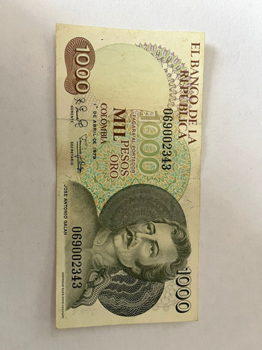 Billete De 1000 Pesos Oro Colombiano Galan