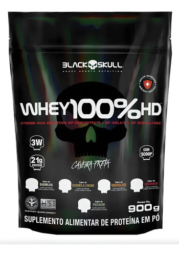Whey 100% Hd Refil Black Skull 900g Wpc Wpi E Wph Sabor Baunilha