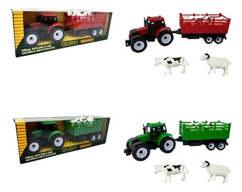 Trator Carrinho Fricção 30cm + Animais Fazendinha Brinquedo