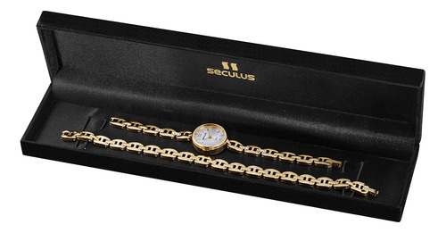 Kit Relógio Feminino Bracelete Cristais Dourado Seculus