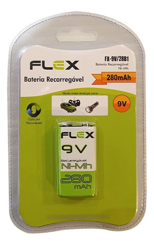 Pilha Recarregavel Flexgold Bateria 9v Com 1 Peca 280mah  Fx