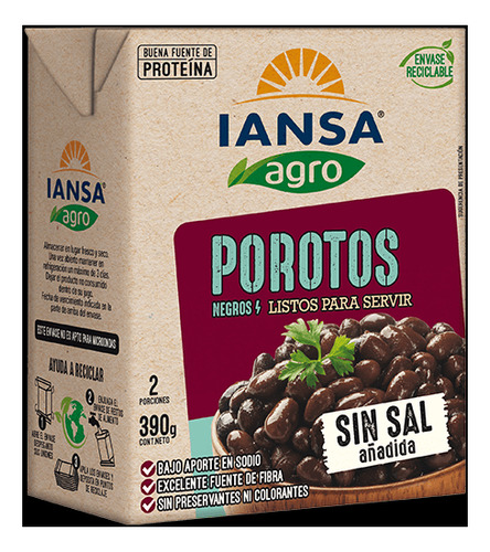 Porotos Negros Tetrapack Iansa 390 Gr(3 Unidad)super