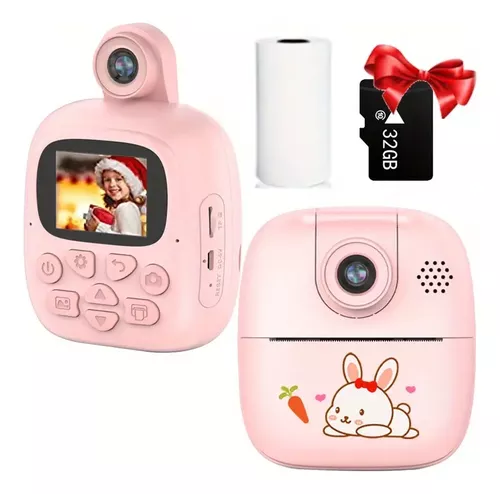  Cámara térmica rosa mini impresora térmica portátil inteligente  impresora fotográfica cámara de impresión instantánea para niños,  videocámara digital juguetes para niños, cámaras DV, impresión térmica DIY  en blanco y negro 